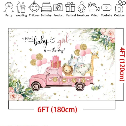 Miniatura 4 de Mocsicka Telón de fondo para baby shower con texto en inglés "A Sweet Baby Girl Is On The Way", telón de fondo de fotografía para mesa de pastel
