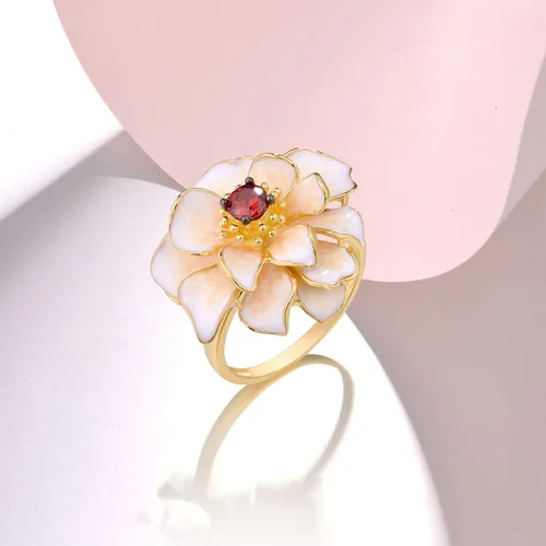 Miniatura 3 de Santuzza Anillo de plata de ley 925 con diseño de flores esmaltadas para mujer