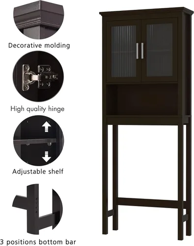 Miniatura 6 de Spirich Home - Estantería de baño situada sobre el inodoro, organizador de armario de baño con puerta de cristal templado Moru Espresso