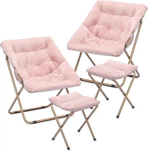 Miniatura 47 de Cómoda silla con platillo, silla de sala de estar, silla plegable acolchada suave de piel sintética, cómoda silla cuadrada de luna para sala