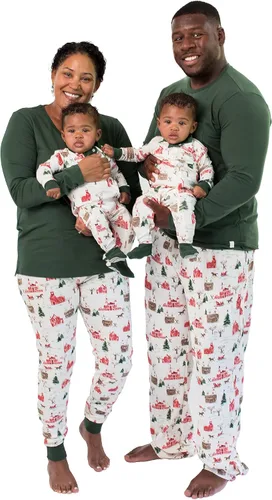 Burt's Bees Baby Conjuntos de pijamas de Navidad familiares a juego, pijamas de algodón orgánico para niños, niños pequeños, mujeres y adultos