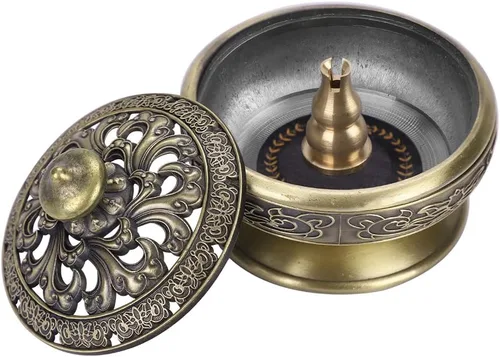 Miniatura 2 de Quemador de incienso de Buda vintage, quemador de incienso de aleación de metal, estufa de carbón con tapa para el hogar, oficina, yoga