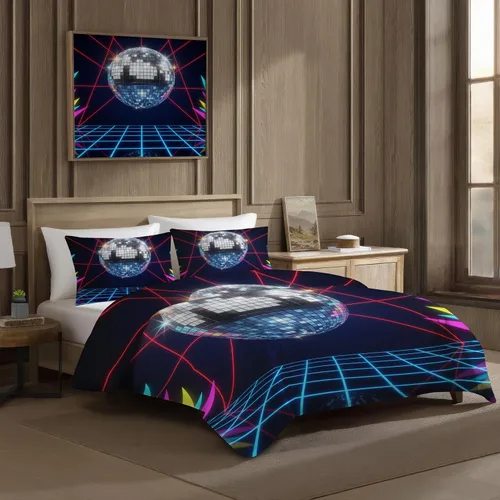Miniatura 3 de Retro Disco Ball Duvet Cover Twin Size - Synthwave Neon Grid Bedding Set & Bedroom Decor, 2 Piece, Soft Microfiber Reversible Comforter Cover & 1