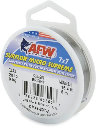 Miniatura 28 de American Fishing Wire Surflon Micro Supreme Nylon recubierto 7x7 de acero inoxidable, líder en alambres anudables para pesca en agua salada, pesca