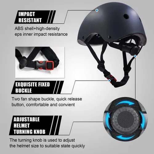 Miniatura 5 de Casco ajustable para niños de 5 a 16 años, niños pequeños, niños y niñas, equipo de protección con rodilleras, coderas y muñequeras para múltiples