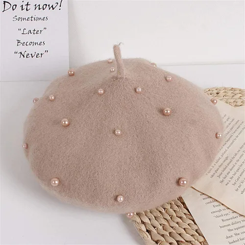 Miniatura 40 de Gorros de boina de perlas para bebés y niñas, sombreros de lana para fiesta de bebé, sombreros de primavera y verano, accesorios para bebés de 2 a 6