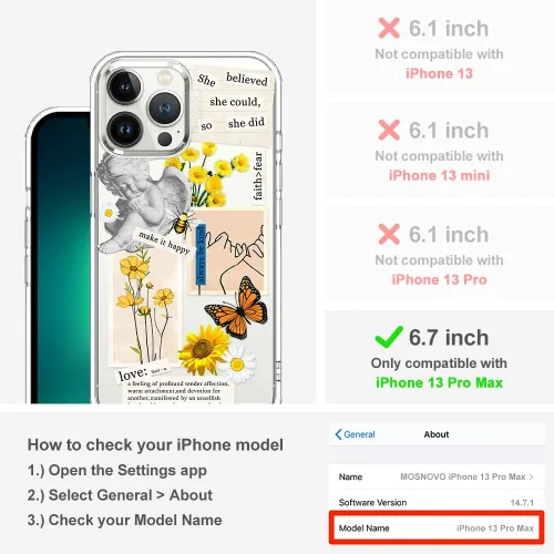 Miniatura 2 de MOSNOVO - Funda compatible solo con iPhone 13 Pro Max de 6.7 pulgadas, diseño de collage vintage, para niñas, mujeres y hombres, hecha
