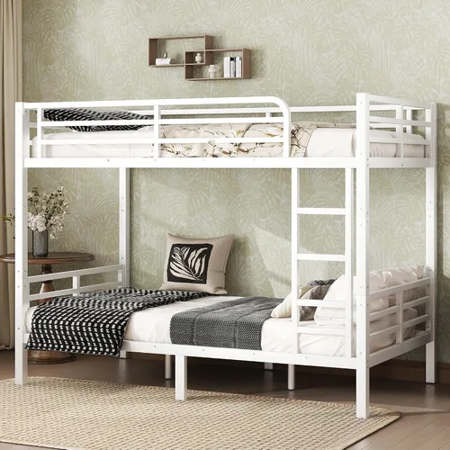 Miniatura 15 de Harper & Bright Designs Litera de metal individual XL sobre individual XL, litera de metal resistente con escalera y barandillas, ahorro