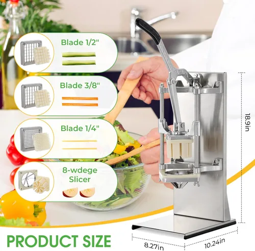 Miniatura 2 de Cortador de patatas fritas 4 en 1 comercial y rallador de limón y picadora de verduras - Acero inoxidable con mango extendido - 4 cuchillas