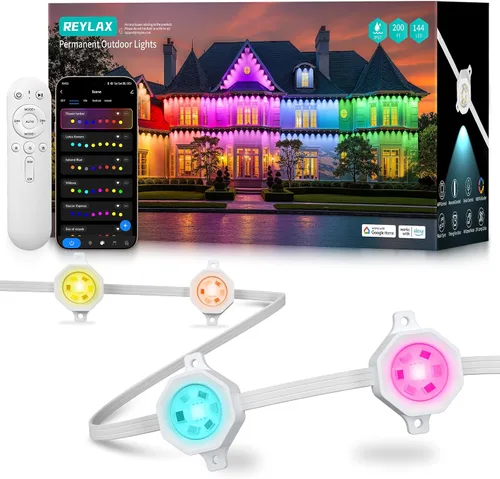 Miniatura 10 de REYLAX Luces permanentes para exteriores de 100 pies con 60 luces LED, luces de alero RGB+IC, IP67 impermeable, múltiples escenas para decoración
