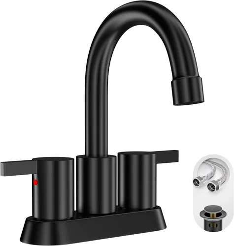 Phiestina - Grifo de baño moderno de 4 pulgadas / 10.16 cm. con 2 asas, grifo de baño de centro, negro mate, sin plomo, grifo de baño moderno,