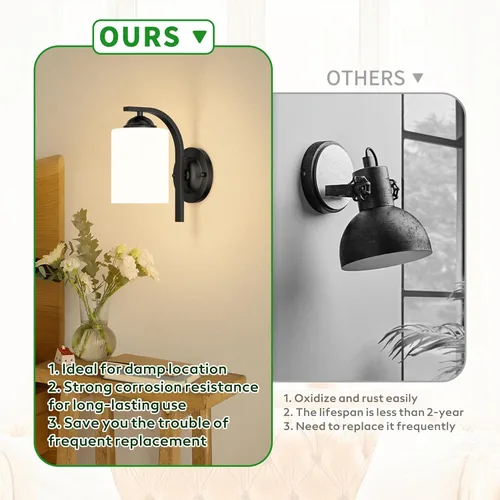Miniatura 4 de Lámparas de Aplique de Pared para Dormitorio Baño, Iluminación Moderna de Tocador, Linternas de Montaje en Pared de Granja en Negro Mate