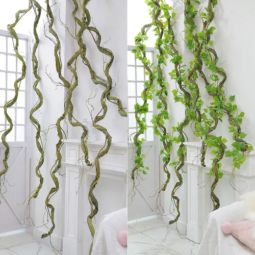 Miniatura 8 de Ramas de árbol verdes grandes y flexibles de 118 pulgadas para colgar en la pared, enredaderas de uva para manualidades, guirnalda vegetal, plantas