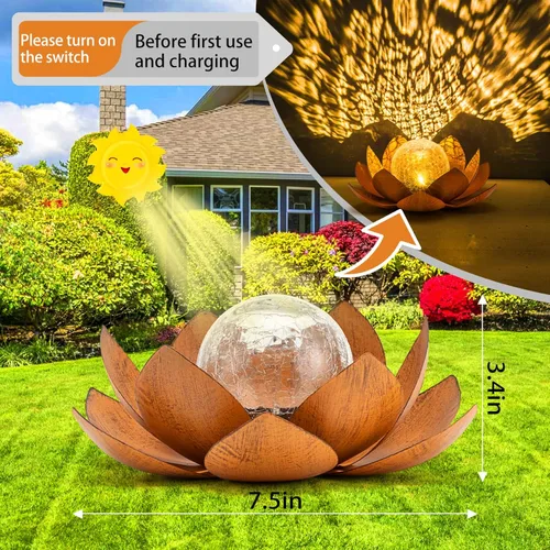Miniatura 5 de AIINY - Luz solar para exteriores (paquete de 2), decoración de loto de cristal con forma de globo crepitante, luces LED solares impermeables