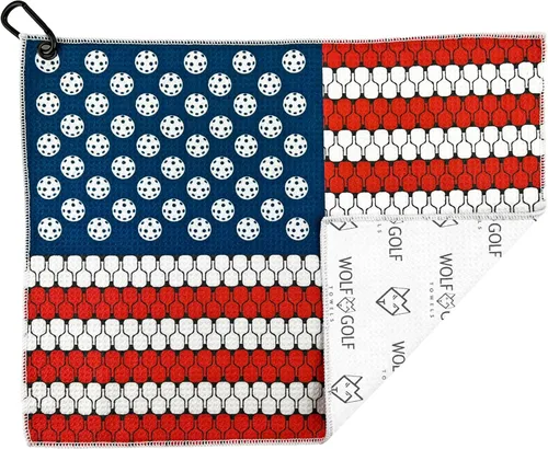 Miniatura 3 de Wolf Golf Towels Toalla de pickleball Regalos de pickleball Paletas de bandera estadounidense Toalla deportiva Regalo de jubilación