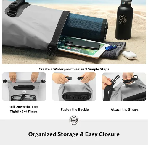 Miniatura 5 de STOVER 5/10/25/30/40/55L Waterproof Dry Bag- Roll-Top Backpack w/Phone Case- Kayaking, Hiking, Camping, Boating- Men/Women 30L Gris