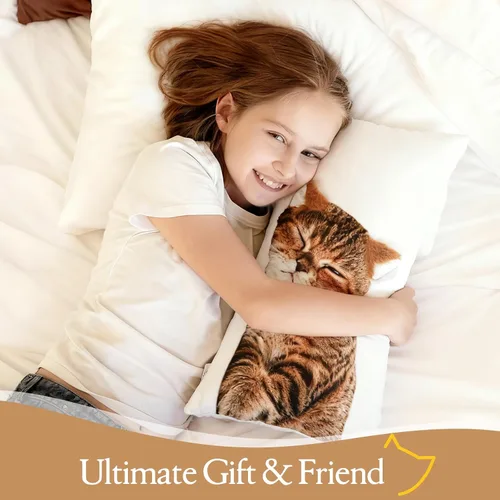 Miniatura 7 de Almohada de felpa de gato de 12 x 20 pulgadas, juego de 2 lindos animales de peluche para niñas, almohada de felpa suave para decoración de muñecas