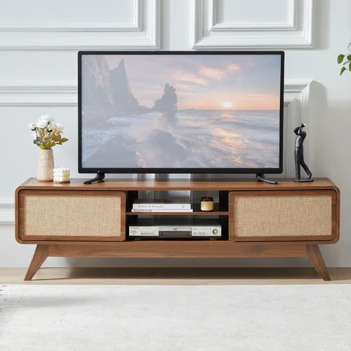 Miniatura 2 de AVZEAR Soporte de TV moderno de mediados de siglo para televisores de hasta 65 pulgadas, centro de entretenimiento estilo granja con almacenamiento
