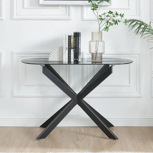 Miniatura 4 de Moderna mesa consola ovalada de vidrio, mesa de sofá estrecha para entrada, entrada, sala de estar, vestíbulo, pasillo, oficina, 45 pulgadas de Negro