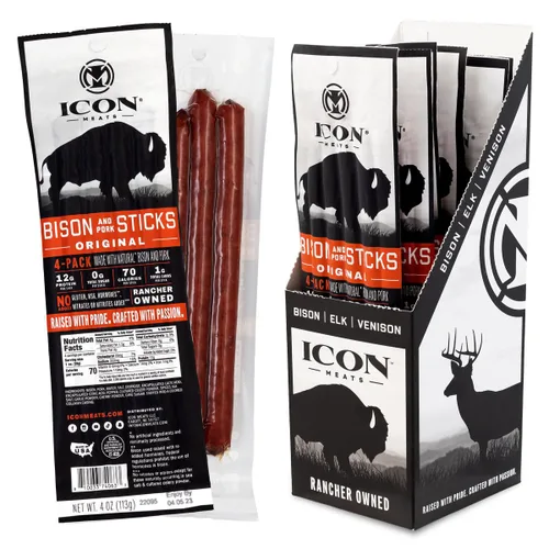 Miniatura 16 de ICON Meats Palitos de carne de bisonte y cerdo, barbacoa con miel, paquete de 24 bocadillos ricos en proteínas, bajo en azúcar, palitos de carne