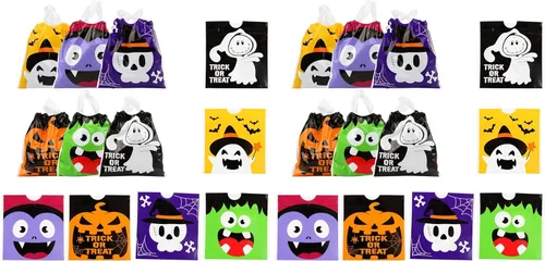 Miniatura 8 de CCINEE 48 bolsas de golosinas de Halloween con cordón, bolsas de dulces para regalo de fiesta de Halloween