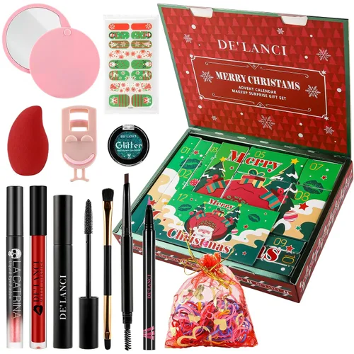 Calendario de Adviento de maquillaje 2026, kit de regalo de maquillaje sorpresa de Navidad de DE'LANCI para mujeres, calendario de cuenta regresiva