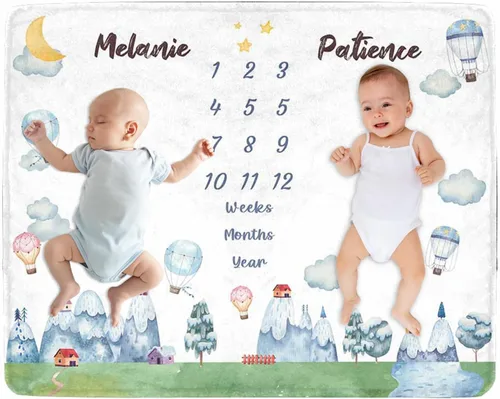 Miniatura 26 de Manta de hito para bebé personalizada con nombre, manta personalizada de flores en forma de mariposa con tabla de crecimiento calendario, manta
