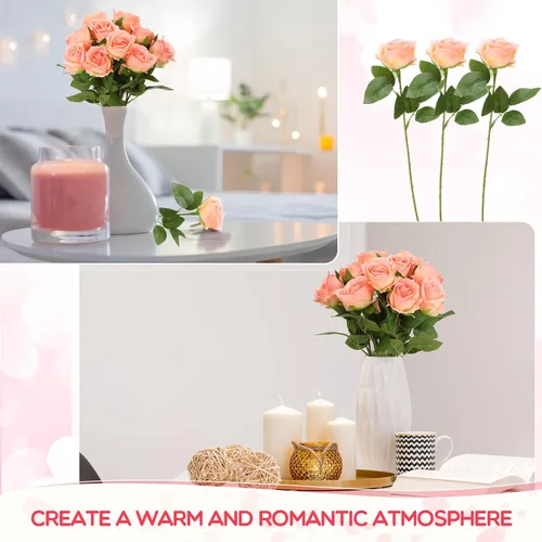 Miniatura 5 de Jexine 50 piezas de flores de rosa artificiales a granel realistas de seda falsa con tallo largo, ramo de flores artificiales de plástico de aspecto