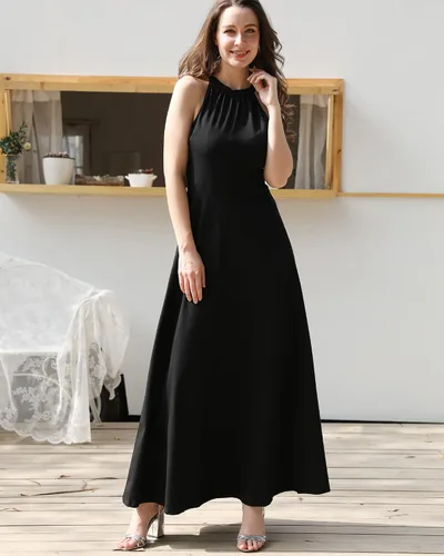 Miniatura 2 de STYLEWORD - Elegante vestido largo para mujer cuello halter y hombros descubiertos