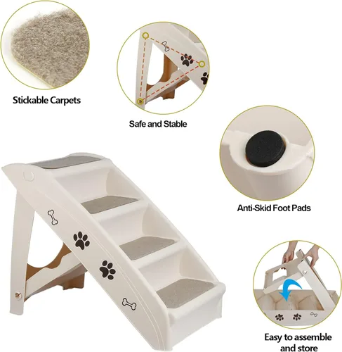 Miniatura 2 de Escaleras para perros y escalones para camas altas, escalera plegable para mascotas para perros pequeños, rampa de plástico antideslizante segura