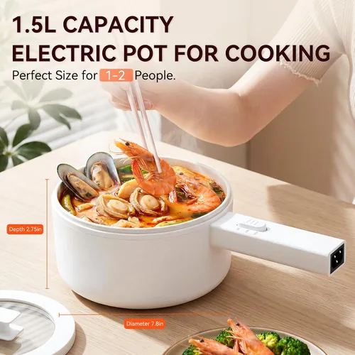 Miniatura 3 de Olla caliente eléctrica, mini olla caliente de 1.5 L, olla portátil antiadherente esmaltada de cerámica, olla eléctrica para carne, huevo, arroz