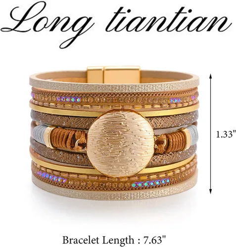 Miniatura 7 de Long tiantian Pulseras de cuero para mujer, pulseras de moda para mujer, pulseras apilables de múltiples capas, joyería bohemia para mujer, regalos