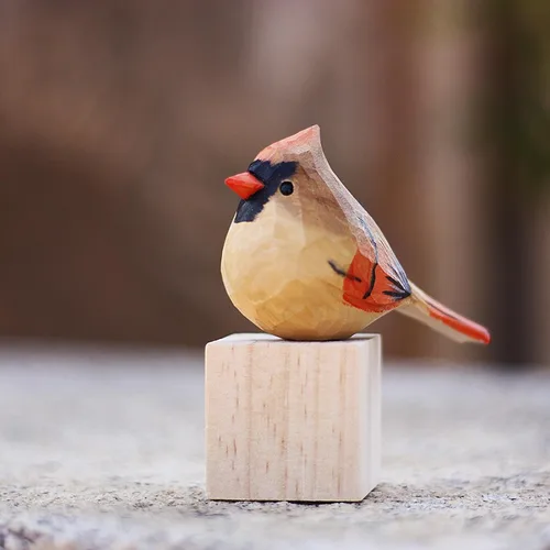 Miniatura 40 de Figura de pájaro de madera Azure Tit, tilo tallado a mano, marrón claro, decoración moderna para el hogar, regalo de pájaro