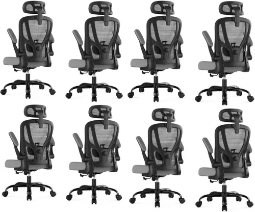 Miniatura 15 de Silla de oficina ergonómica de escritorio, silla de oficina de malla con respaldo alto con reposacabezas, ruedas, soporte lumbar, sillas de oficina