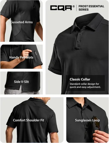 Miniatura 7 de CQR Camiseta polo táctica para hombre, de manga corta, ligera y con Dry Fit, tela piqué, FPU 50+, para exteriores