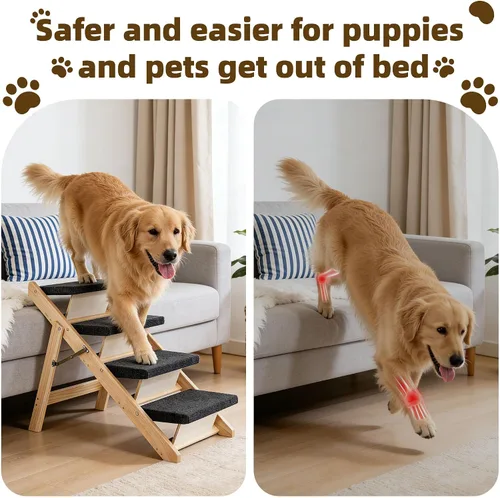 Miniatura 4 de MEWANG Escaleras y Rampa de Madera para Mascotas para Perros y Gatos Pequeños/Medianos, Mascotas Mayores – 3 en 1 Plegable, Portátil, Escalera