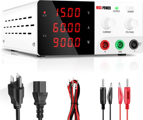Miniatura 15 de NICE-POWER Fuente de alimentación de CC variable, fuente de alimentación de banco de alta potencia de 15V 60A 900W con perilla de codificador