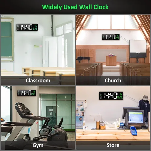 Miniatura 4 de Reloj de pared digital grande, reloj de pared digital de 16 pulgadas con hora, fecha, temperatura, semana, temporizador, 12/24 horas, atenuación