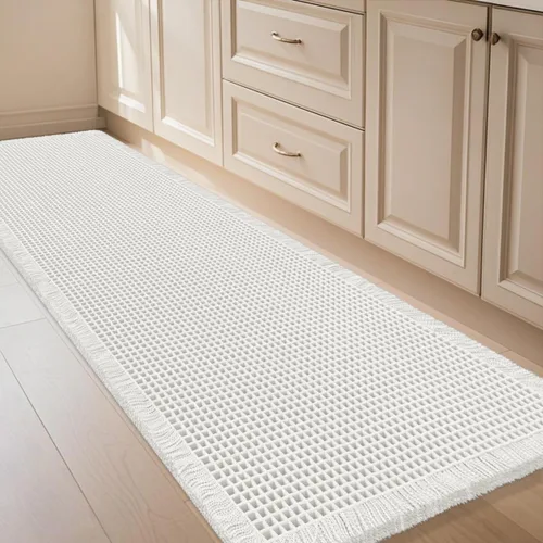 Miniatura 52 de IM HOME Tapete de baño de punto gofre, color caqui, de 24 x 17 pulgadas, tejido bohemio, moderno, absorbente, antideslizante, suave, lavable