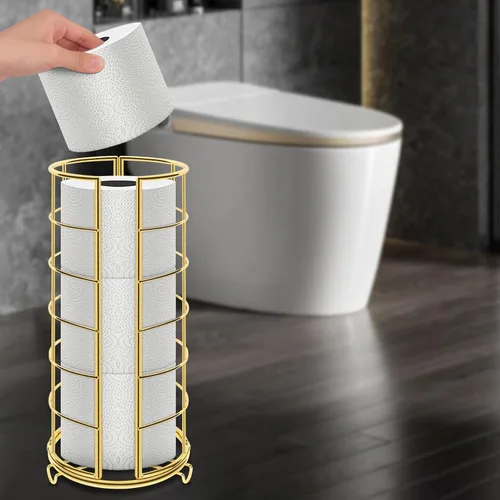 Miniatura 6 de NearMoon Soporte organizador de papel higiénico, almacenamiento de 3 rollos de papel higiénico, accesorio de baño de metal, soporte de rollo Dorado