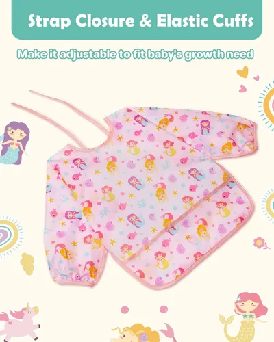 Miniatura 4 de Lictin Paquete de 3 Baberos para Bebé, Babero de Manga Larga Lindo, Baberos Impermeables para Niños Pequeños, Babero Ajustable con Cierre para Bebé