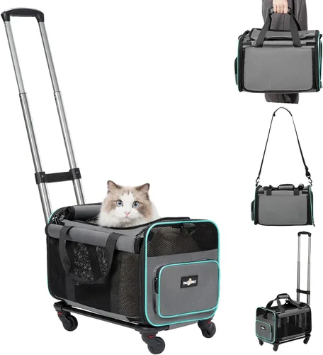 Miniatura 8 de Paw Ballet Transportador de mascotas con ruedas, jaula duradera para gatos aprobada por aerolíneas, transportador plegable para perros, bolsa