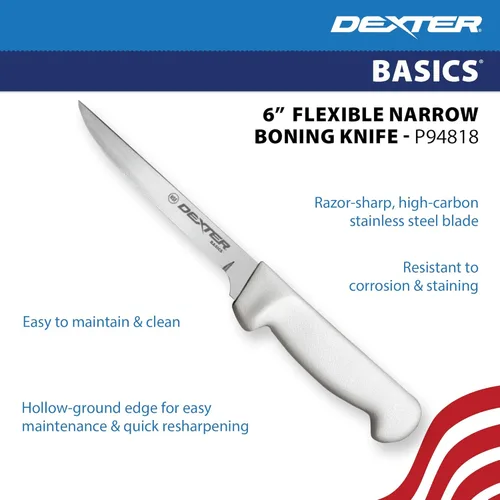 Miniatura 3 de Dexter-Russell P94818 Basics 31614 Cuchillo de deshuesar, hoja de acero de alto carbono de 152 mm, libre de manchas, flexible y estrecha, mango