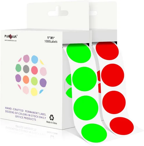 Miniatura 42 de PARLAIM Pegatinas adhesivas permanentes redondas de 1 pulgada con código de color en forma de puntos, 1000 por rollo, caja dispensadora de Azul