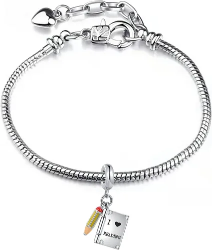 Miniatura 5 de Abalorio de libro con texto en inglés "I Love Reading" compatible con pulseras Pandora para mujeres y niñas