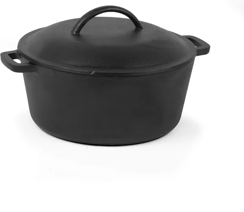 Commercial Chef Horno holandés de 5 cuartos de galón con tapa, hierro fundido pre-sazonado, asas integradas, funciona en todas las estufas,