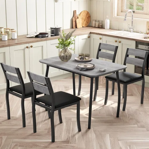 Miniatura 9 de IDEALHOUSE Juego de mesa de comedor para 4 mesas de cocina modernas y sillas con bordes biselados, asientos acolchados, marco de metal compacto que