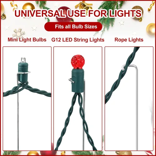 Miniatura 4 de Hicarer Paquete de 50 estacas para luces navideñas de 4 pulgadas, estacas de metal para el suelo, estacas de césped para el patio, luces de cadena