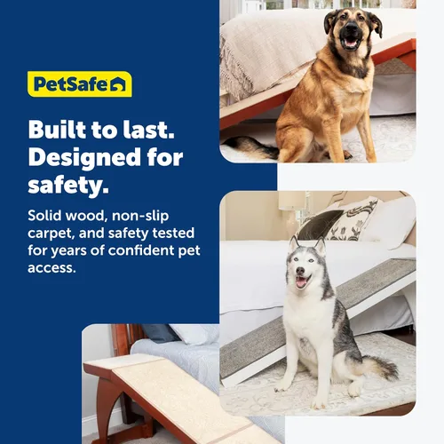 Miniatura 5 de PetSafe CozyUp Rampa de Cama - Apoya la Espalda y Articulaciones de las Mascotas - Superficie de Alfombra de Alta Tracción - Madera Grado Mueble