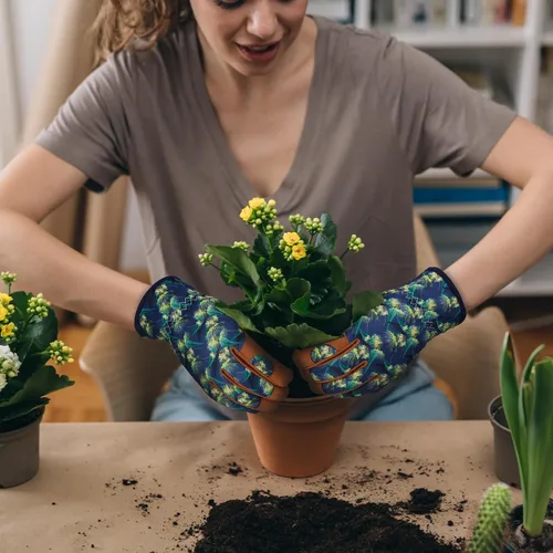 Miniatura 5 de Bamllum Guantes de cuero para jardinería para mujer, guantes de trabajo para deshierbe, excavación, plantación, rastrillo y poda Putaohua